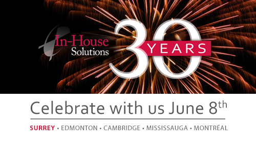In-House Solutions fête ses 30 ans. Nous vous invitons à célébrer avec nous dans nos bureaux de Surrey !